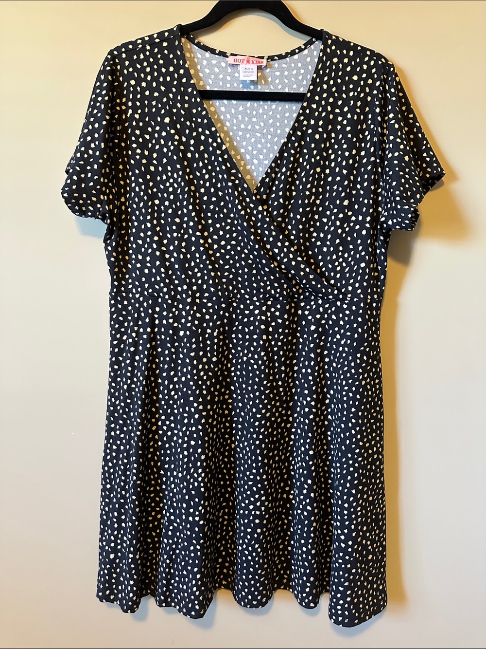 Hot Kiss Black Dress with Cream Dot Print Midi